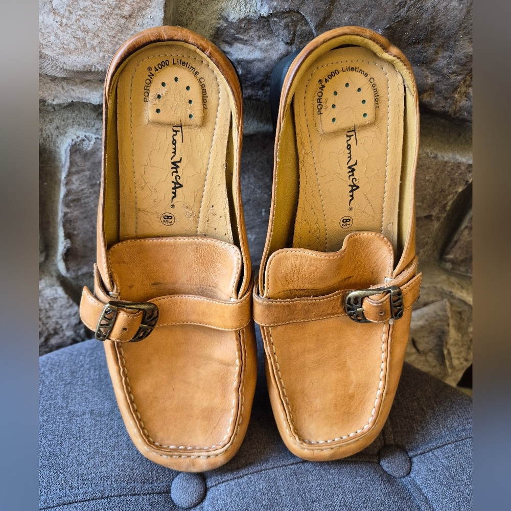 Thom McAn Tan Leather Loafers with Buckle